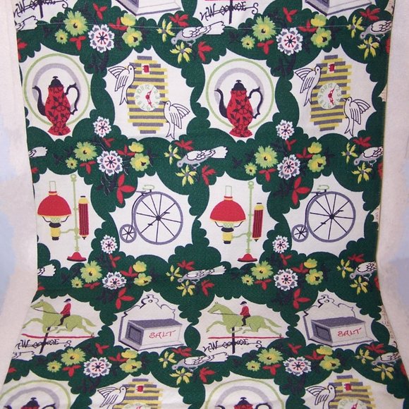 2 Panels 1950s Bark Cloth - Weathervane Salt Container Birds Clock Teapot Flower - Picture 1 of 5